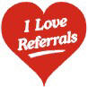 I Love Referals 1 inch heart shaped stickers